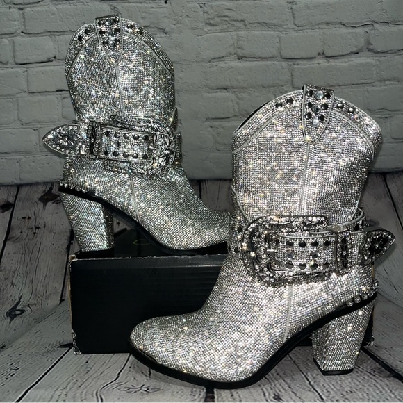 Club Exx Shoes - Club Exx Dolls Kill Icy Sheriff Shine Rhinestone Embellished Cowboy Boots